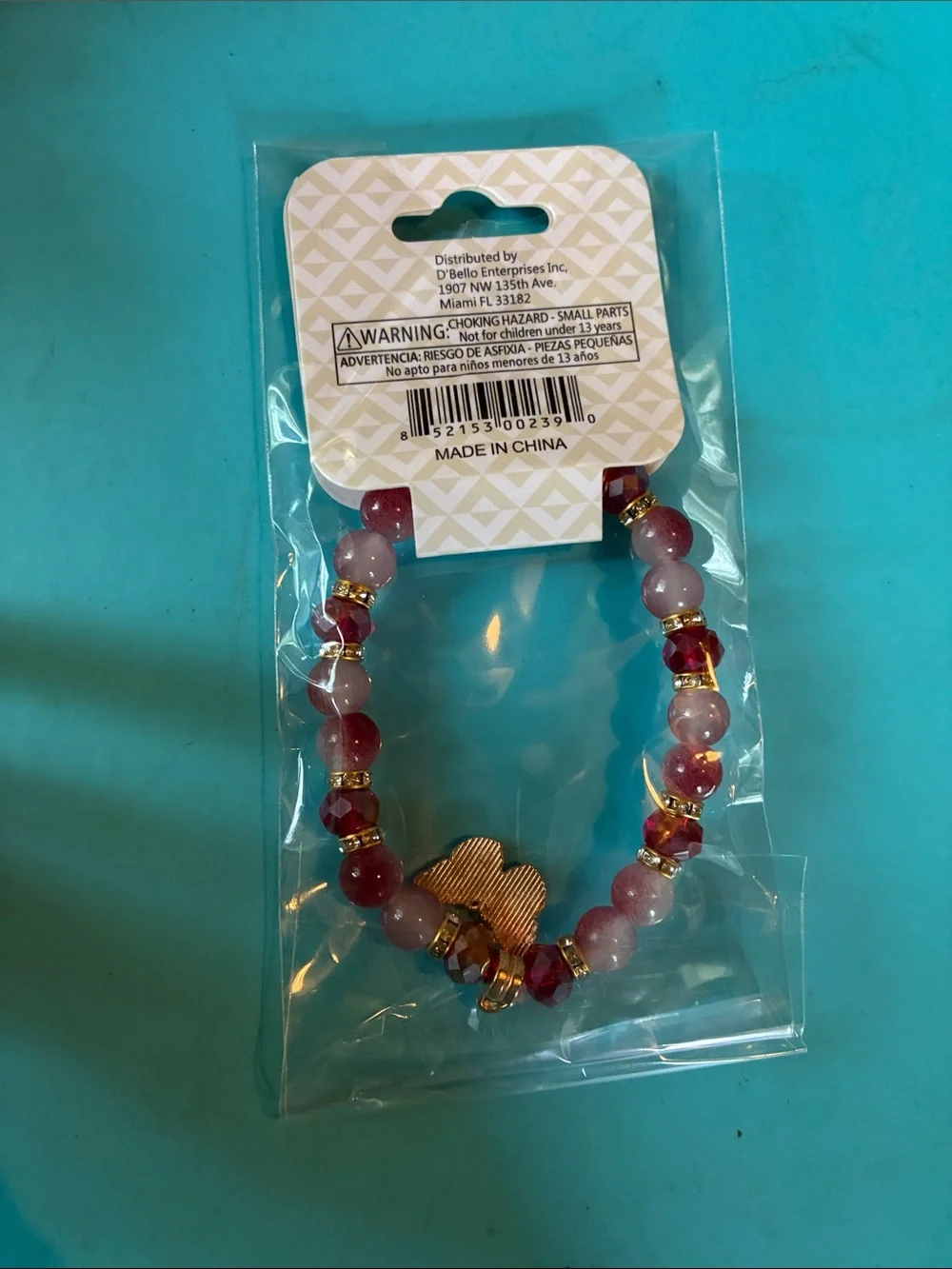 Pink Butterfly Beaded Stretch Bracelet